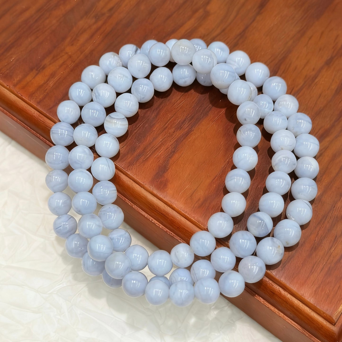 Blue Lace Agate Triple-Wrap Bracelet - Romantic Whisper