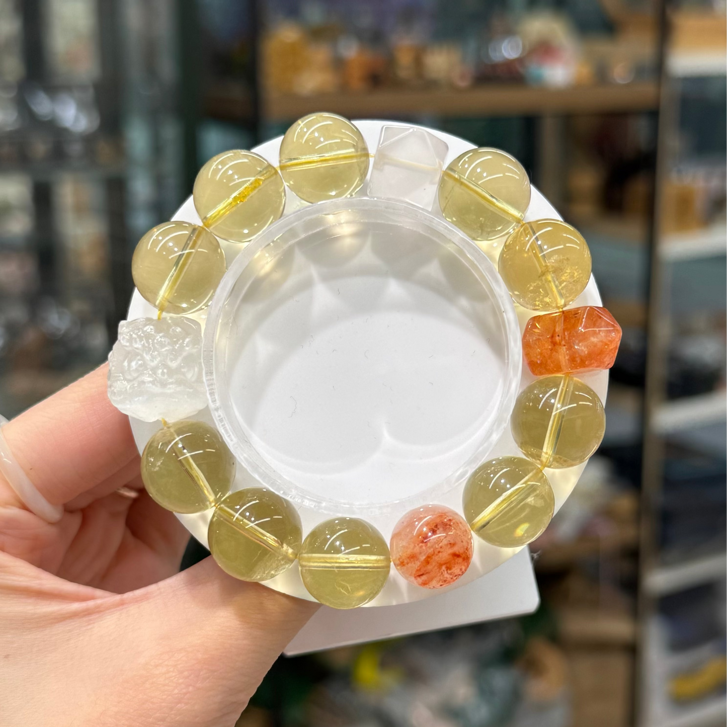 Selenite Lion, Citrine, Rose Quartz & Hematoid Quartz Bracelet - 🦁 Radiant Lion