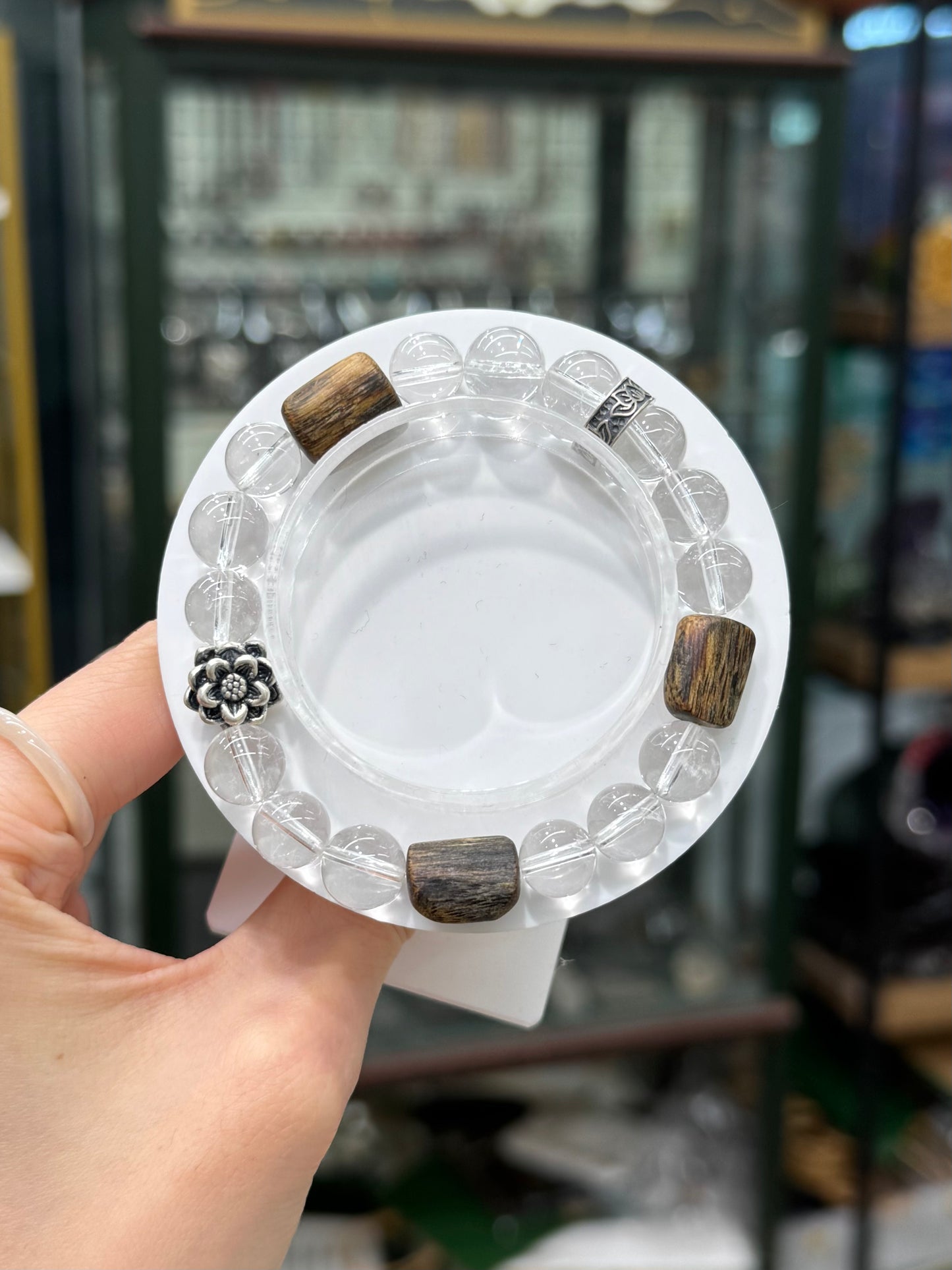 Clear Quartz, Agarwood, Vintage s925 Silver Bracelet - Lotus Serenity