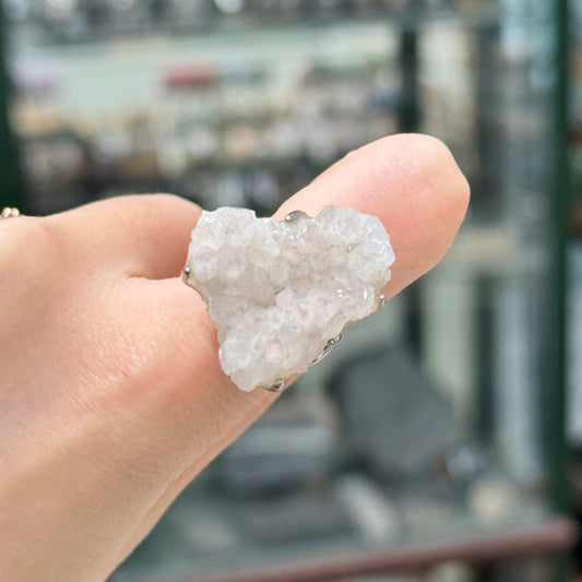 White Quartz · Adjustable Band Ring - Pure Heart