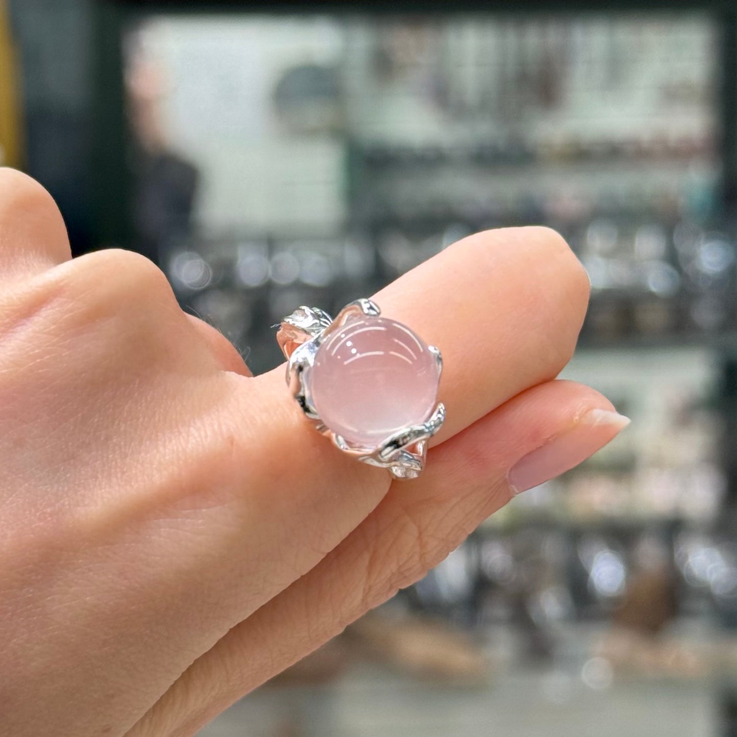 Rose Quartz · 925s Silver · Adjustable Ring - Pinky Promise