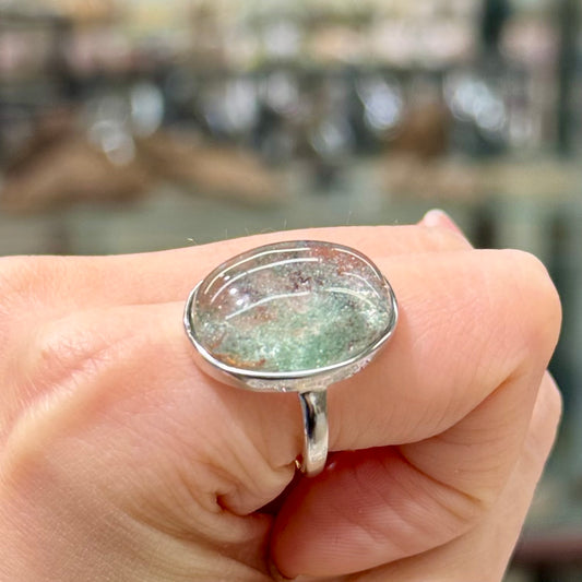 Green Phantom Quartz · 925s Sliver · Adjustable Ring - Forest Starlight