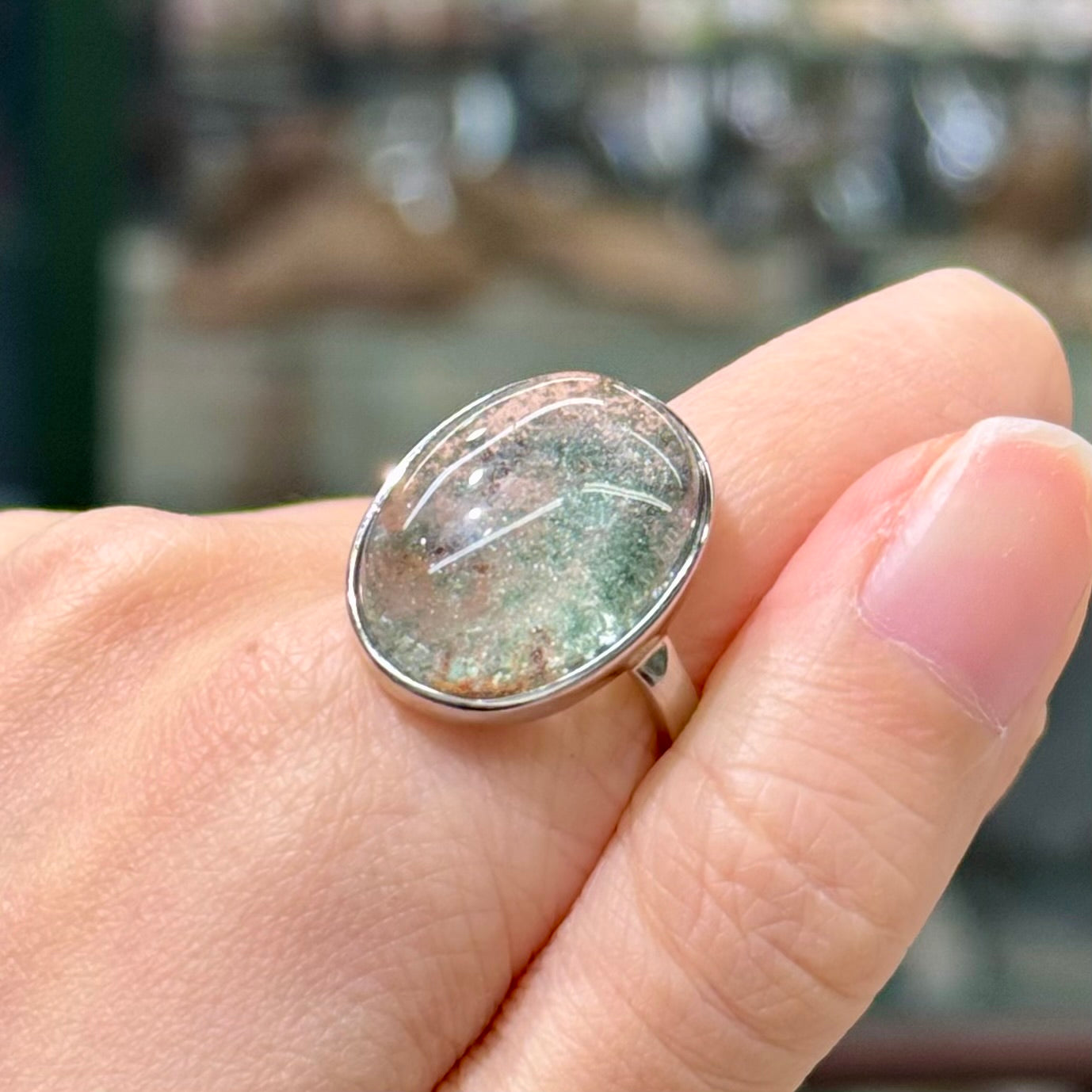 Green Phantom Quartz · 925s Sliver · Adjustable Ring - Forest Starlight