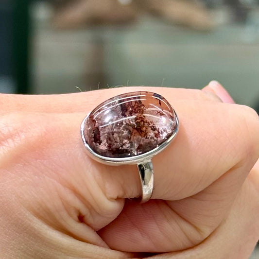 Pink-Lavender & Maple Red Phantom Quartz · 925s Silver · Adjustable Ring - Autumn Rose