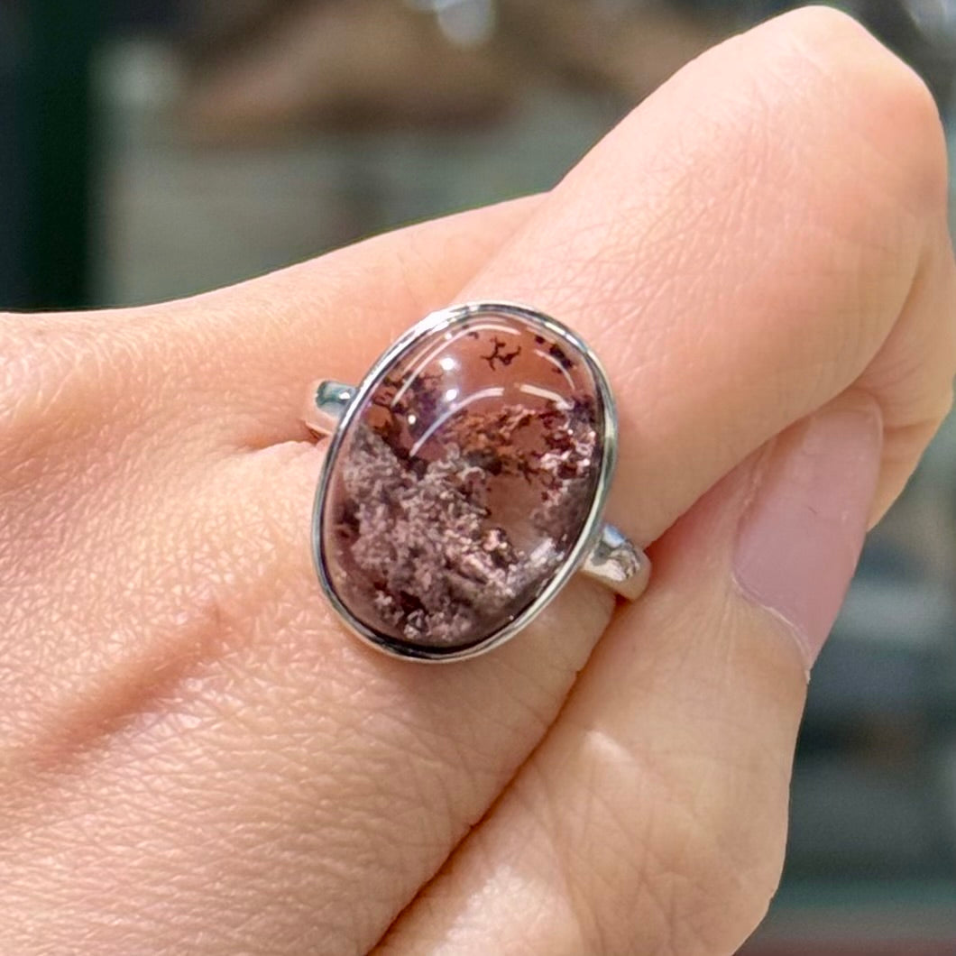 Pink-Lavender & Maple Red Phantom Quartz · 925s Silver · Adjustable Ring - Autumn Rose