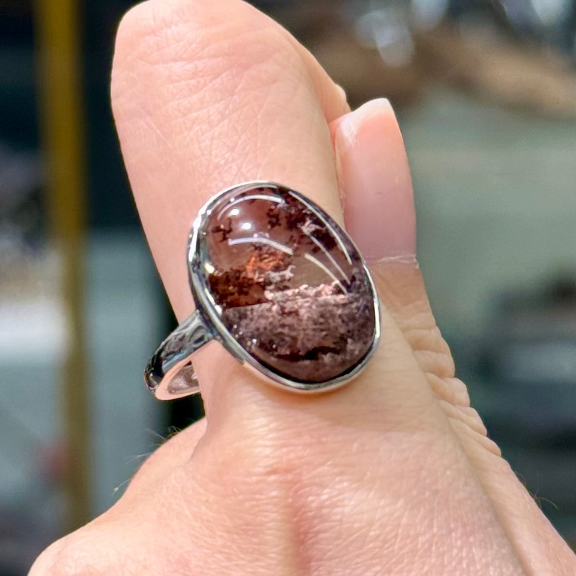 Pink-Lavender & Maple Red Phantom Quartz · 925s Silver · Adjustable Ring - Autumn Rose