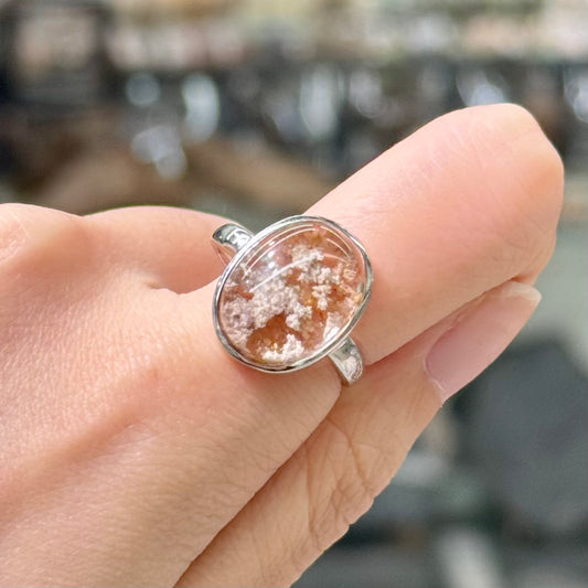 White-Orange Phantom Quartz · 925s Silver · Adjustable Ring - Van Gogh’s Sunflower