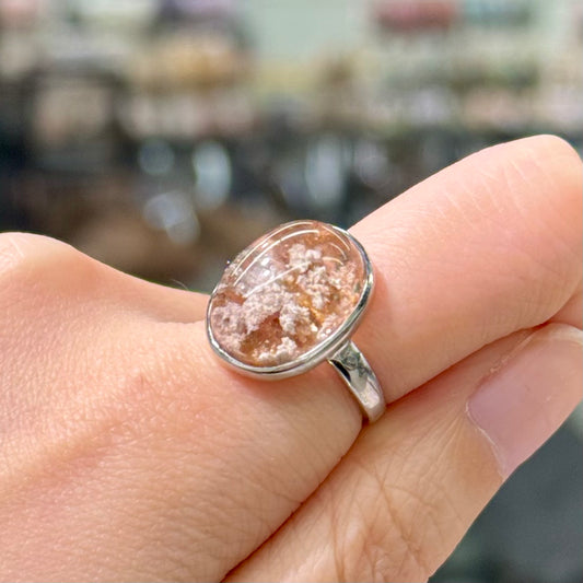 White-Orange Phantom Quartz · 925s Silver · Adjustable Ring - Van Gogh’s Sunflower