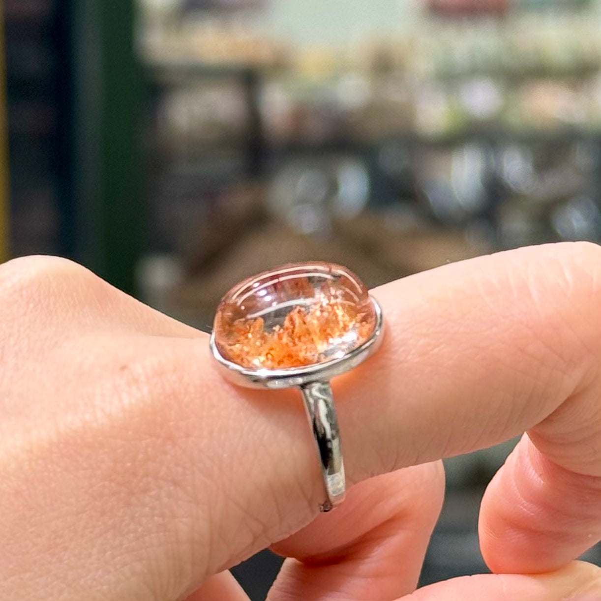 Orange Phantom Quartz · 925s Silver · Adjustable Ring - Maple Dusk