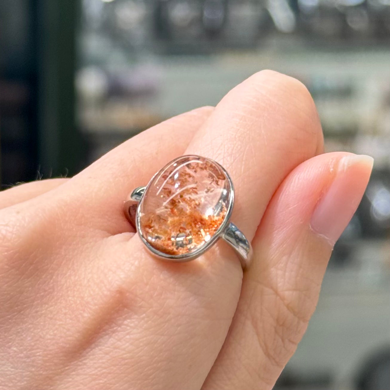 Orange Phantom Quartz · 925s Silver · Adjustable Ring - Maple Dusk