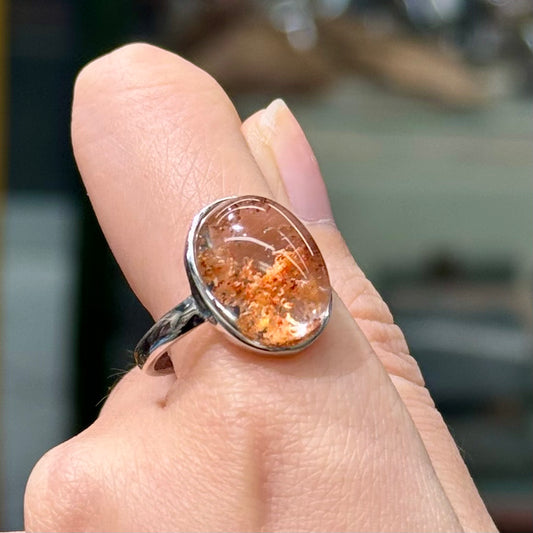 Orange Phantom Quartz · 925s Silver · Adjustable Ring - Maple Dusk