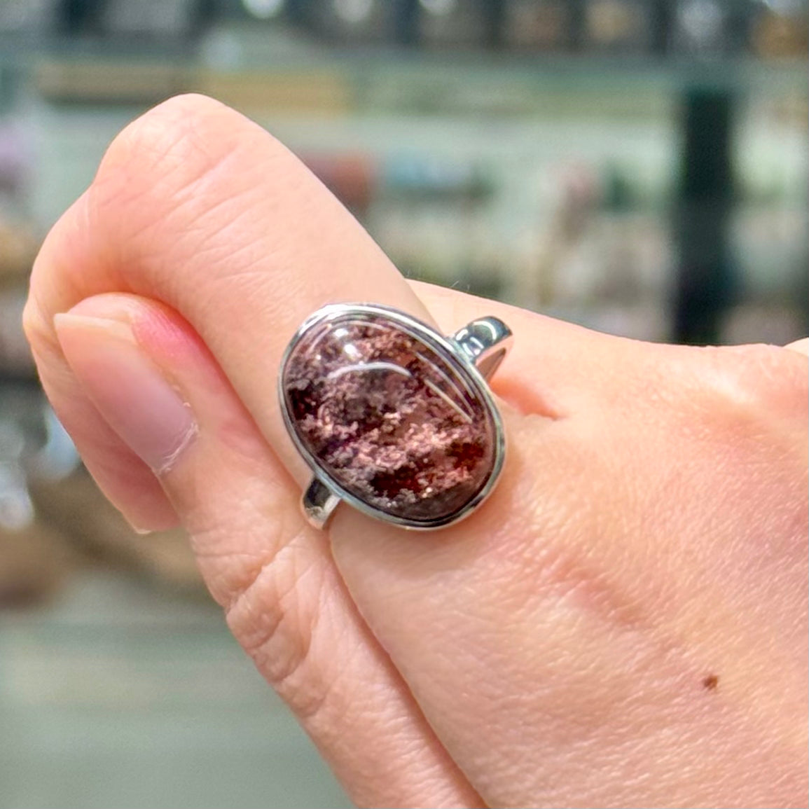 Pink-Violet & Red-Brown Phantom Quartz · 925s Silver · Adjustable Ring - Deep in the Rose Garden