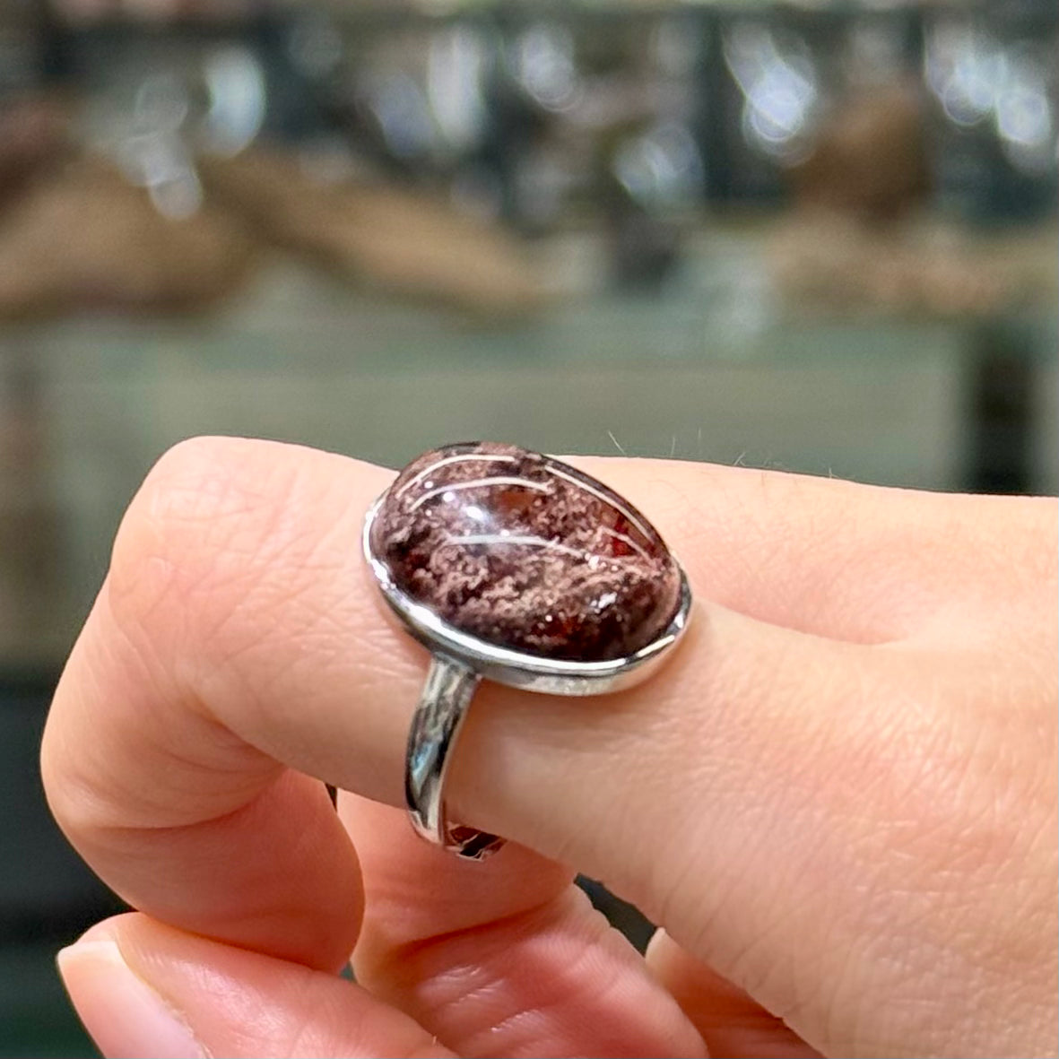 Pink-Violet & Red-Brown Phantom Quartz · 925s Silver · Adjustable Ring - Deep in the Rose Garden