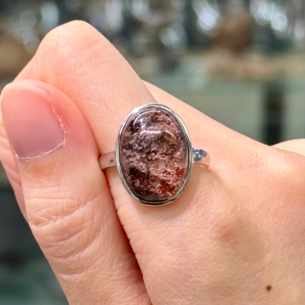 Pink-Violet & Red-Brown Phantom Quartz · 925s Silver · Adjustable Ring - Deep in the Rose Garden