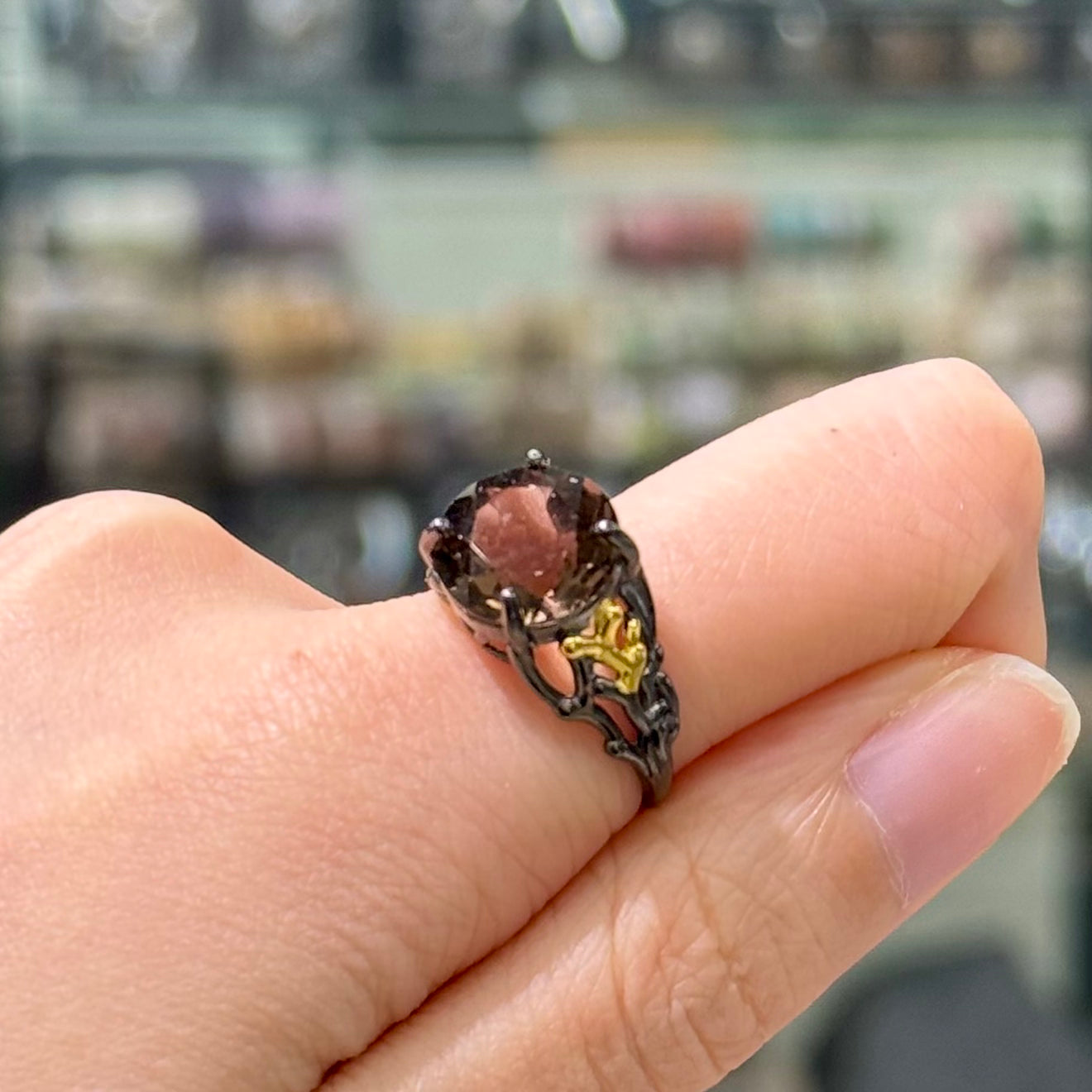 Smoky Quartz · 925s Silver · Adjustable Ring - Scepter