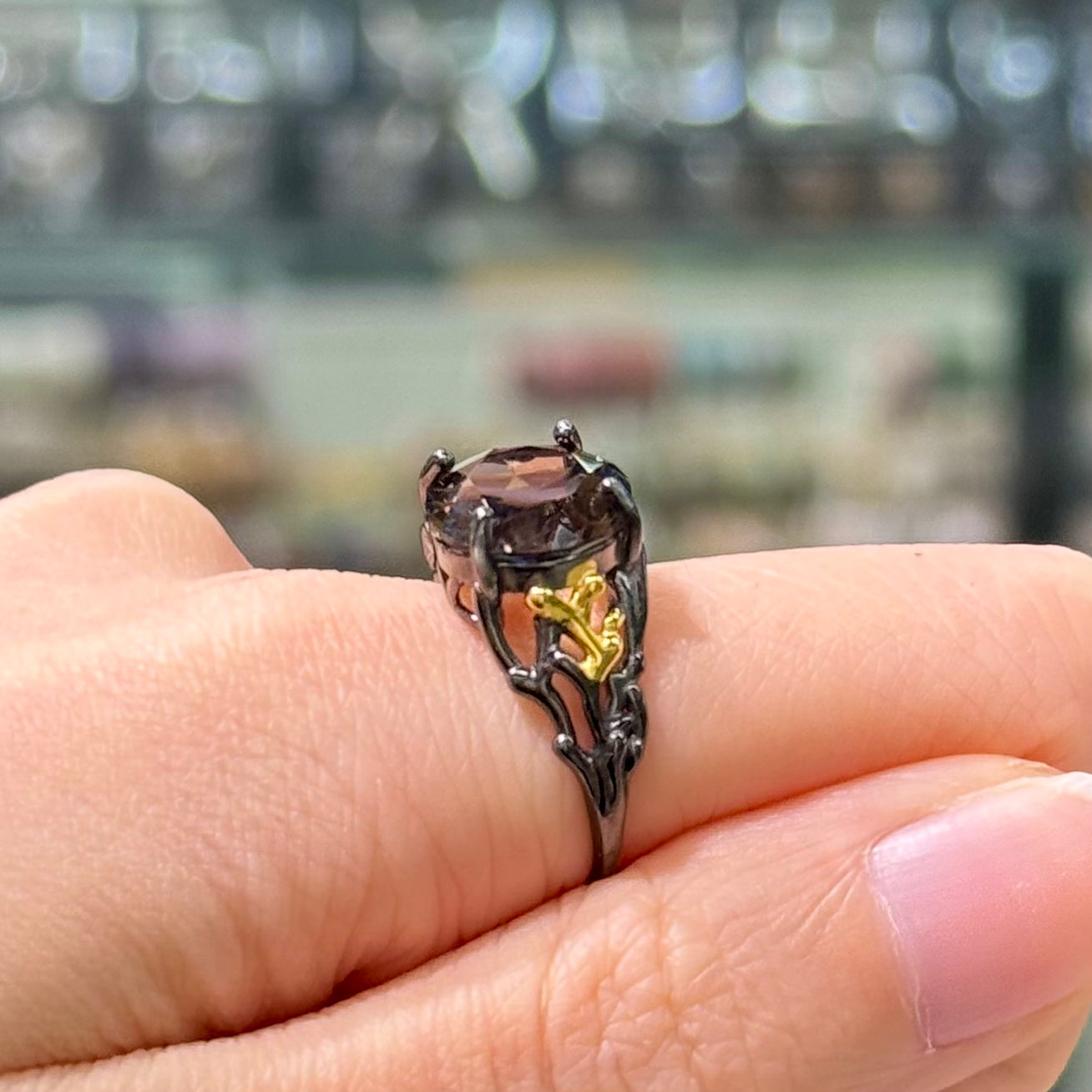 Smoky Quartz · 925s Silver · Adjustable Ring - Scepter