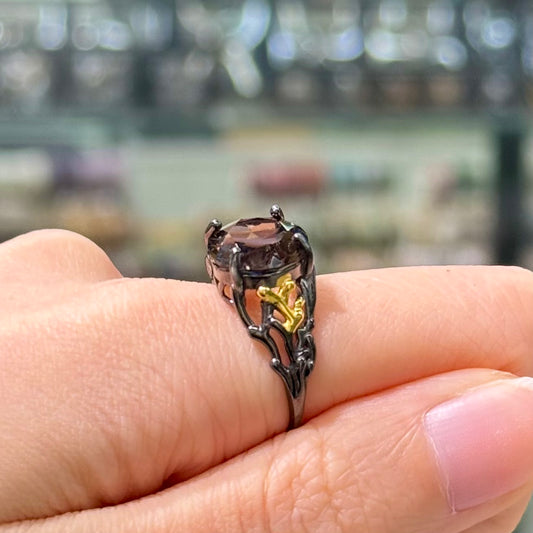 Smoky Quartz · 925s Silver · Adjustable Ring - Scepter