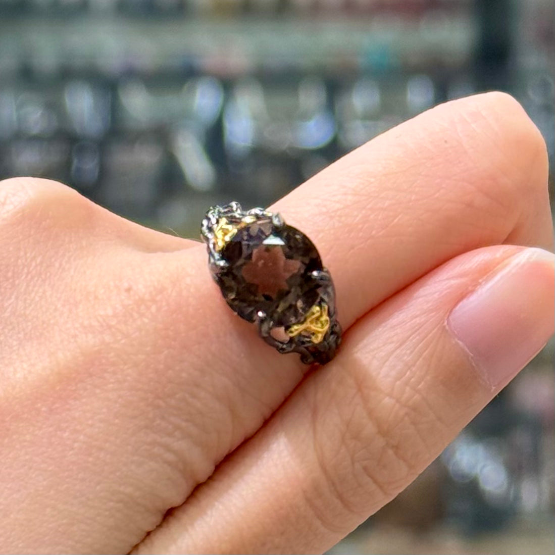 Smoky Quartz · 925s Silver · Adjustable Ring - Scepter