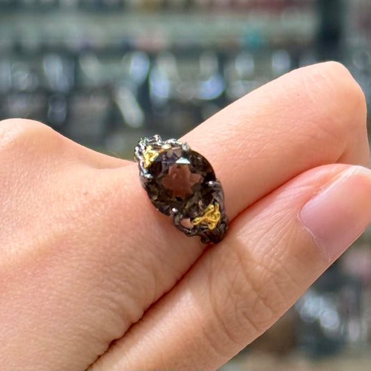 Smoky Quartz · 925s Silver · Adjustable Ring - Scepter