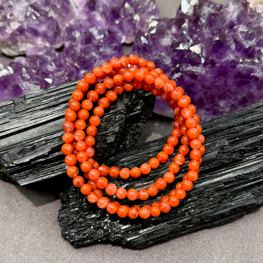 Flame-Patterned Persimmon Red South Red Agate Bracelet - Firesoul Orbit