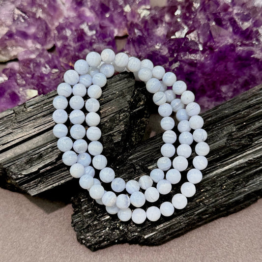 Blue Lace Agate Triple-Wrap Bracelet - Romantic Whisper