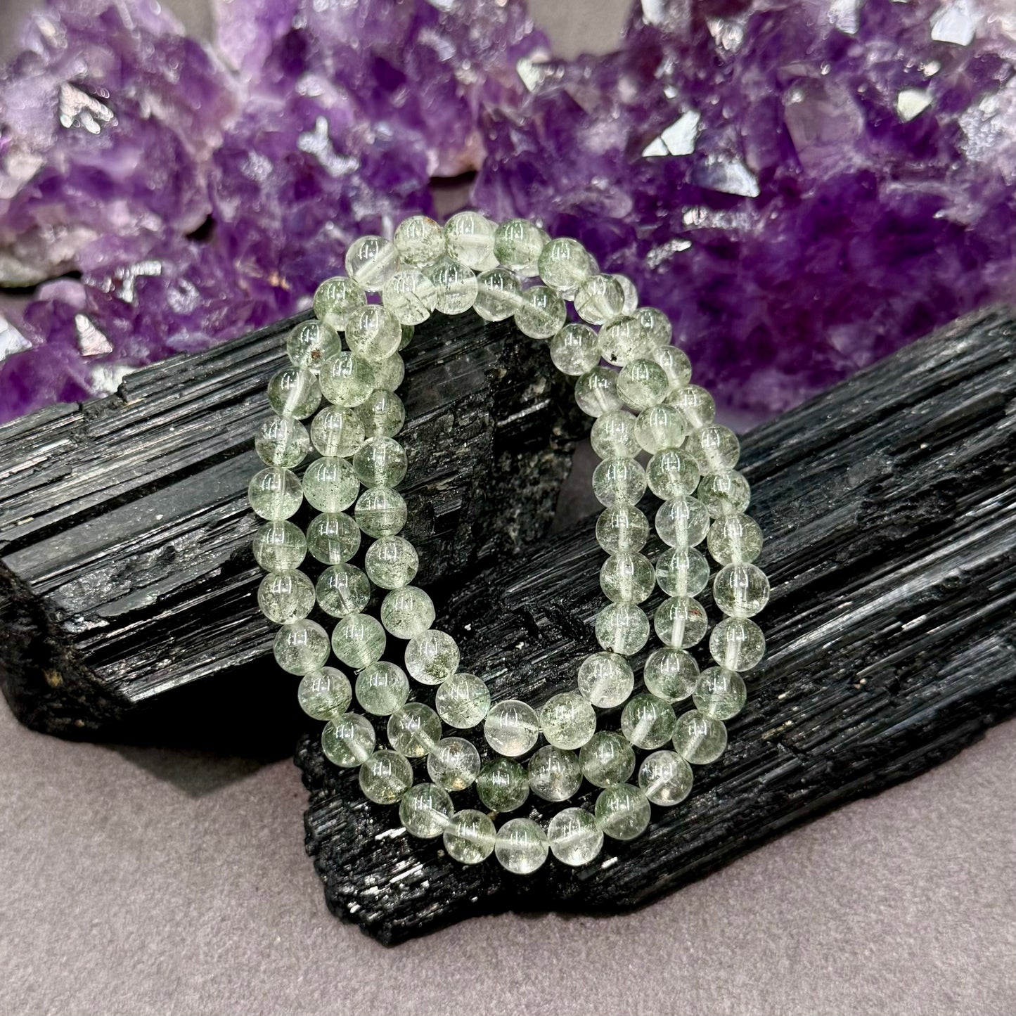 Green Phantom Quartz Bracelet (Layered Icy-Translucent Type) - Verdant Echo