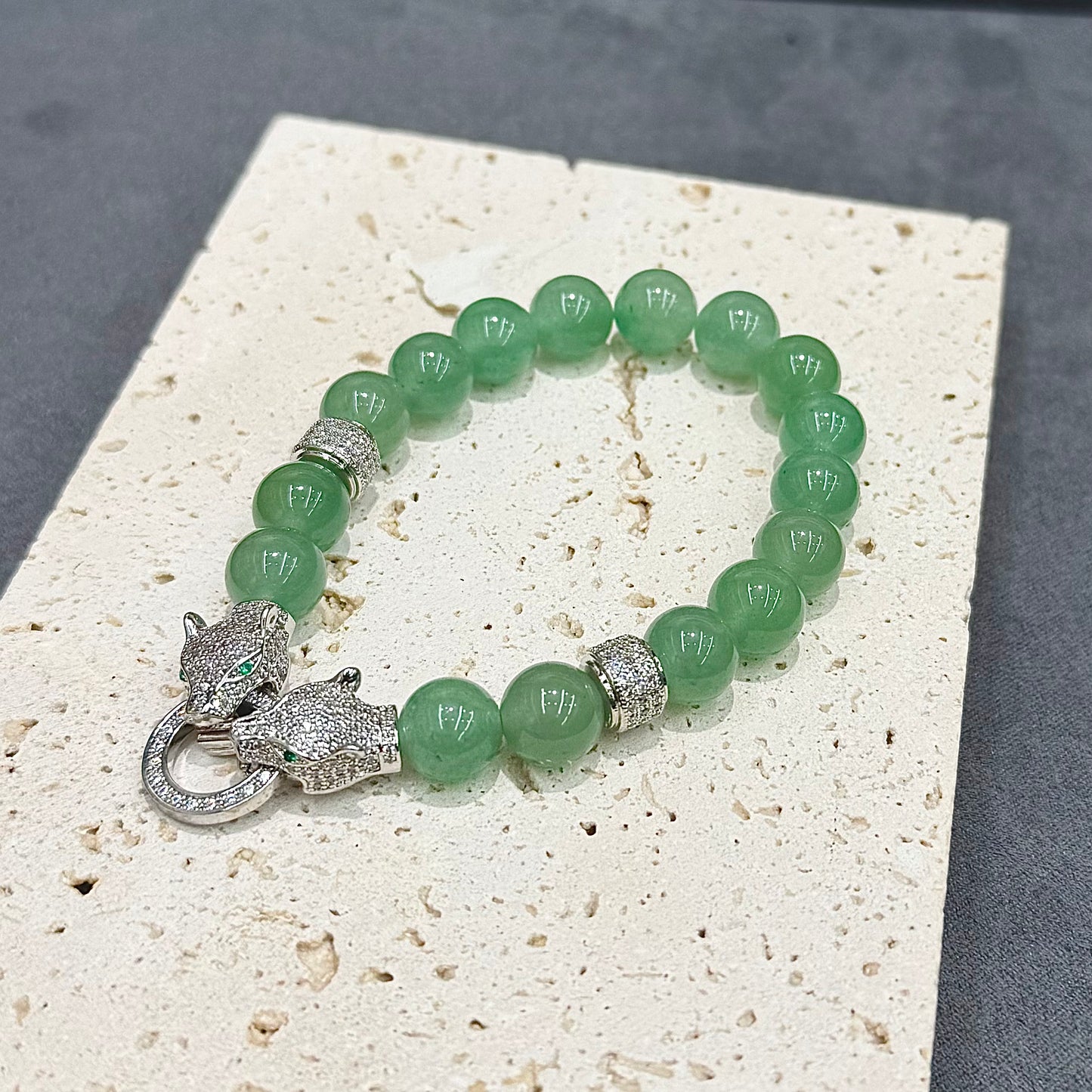 Aventurine Jade Leopardhead Bracelet - Jade Power