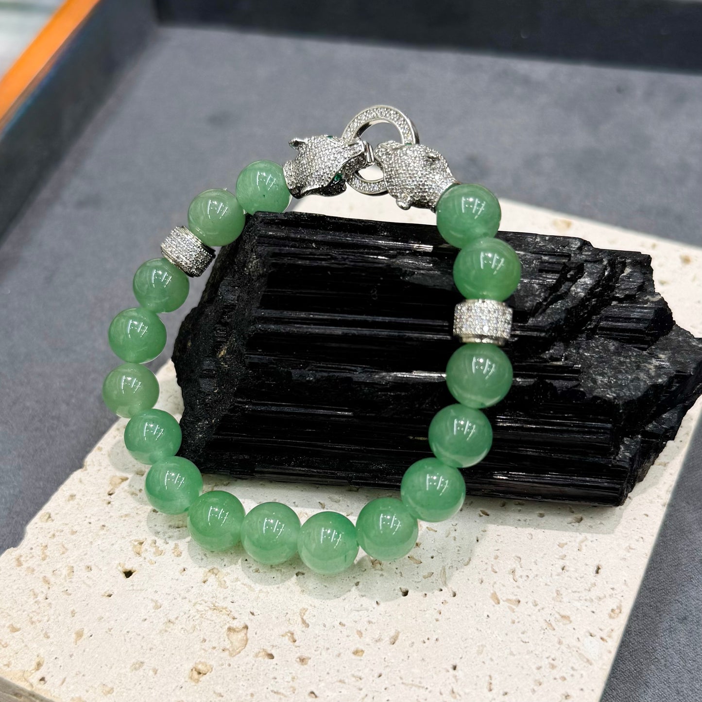 Aventurine Jade Leopardhead Bracelet - Jade Power