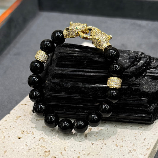 Black Obsidian Leopardhead Bracelet - Shadow Guardian