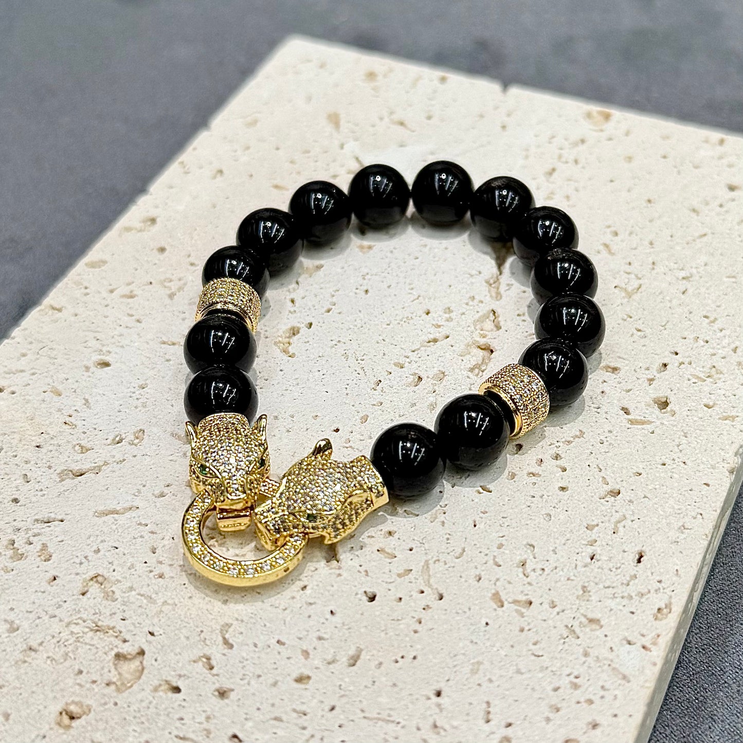 Black Obsidian Leopardhead Bracelet - Shadow Guardian