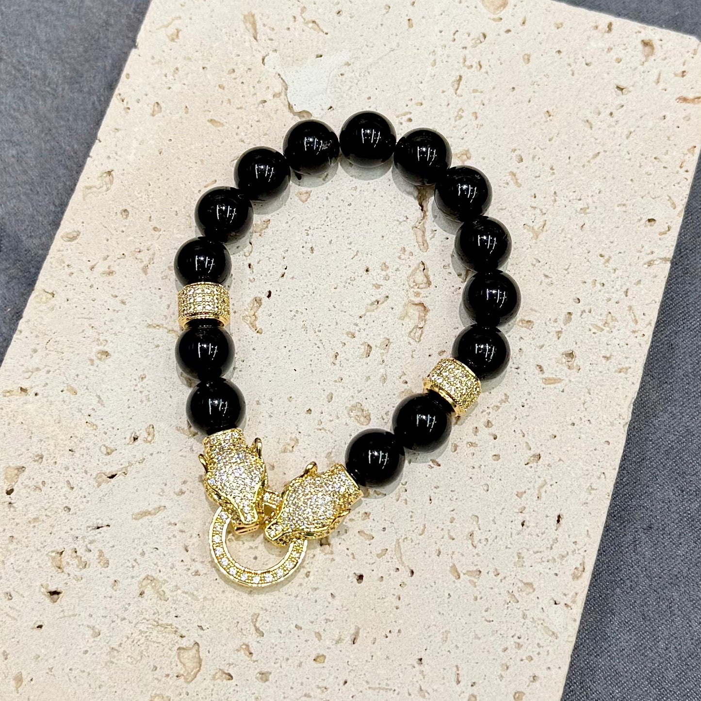 Black Obsidian Leopardhead Bracelet - Shadow Guardian