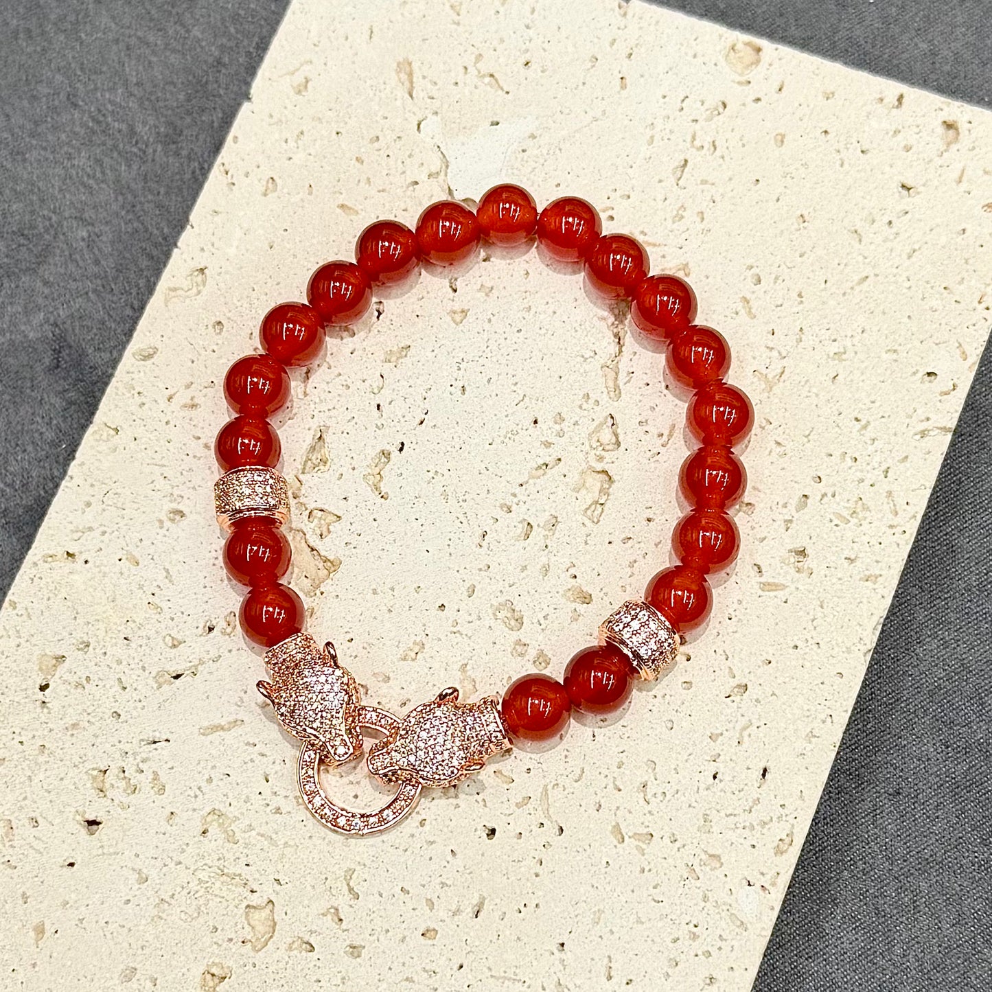 Red Agate Leopardhead Bracelet - Fire Spirit