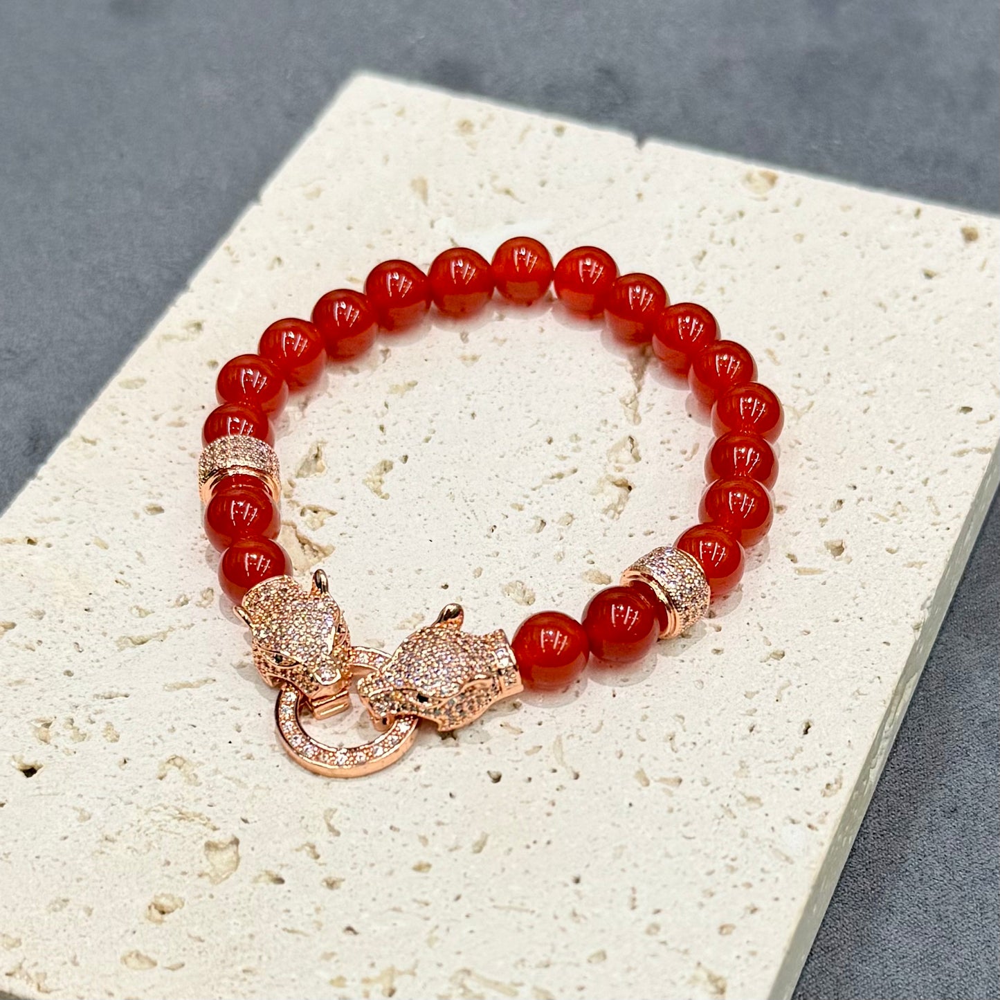 Red Agate Leopardhead Bracelet - Fire Spirit