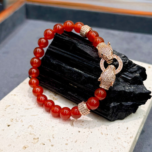 Red Agate Leopardhead Bracelet - Fire Spirit