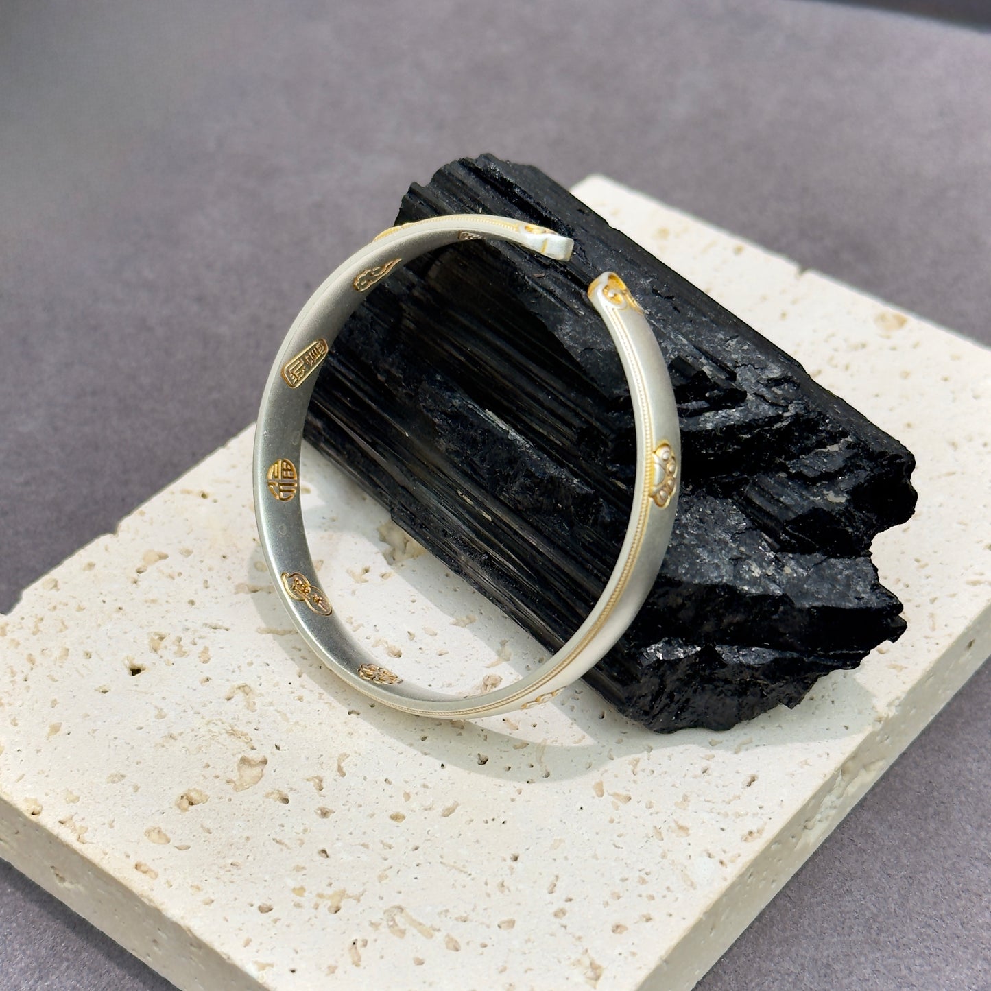 s999 Silver Golden Cloud & Blessing Bangle