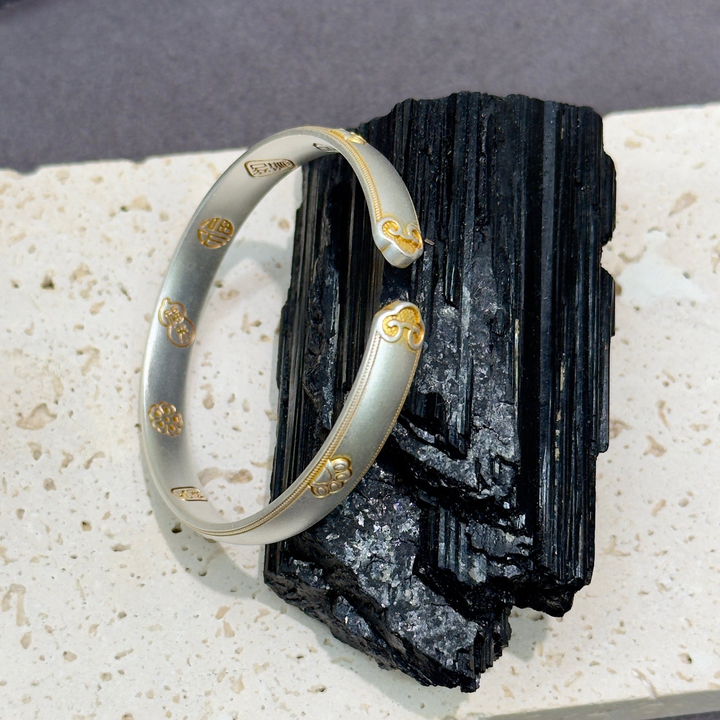 s999 Silver Golden Cloud & Blessing Bangle
