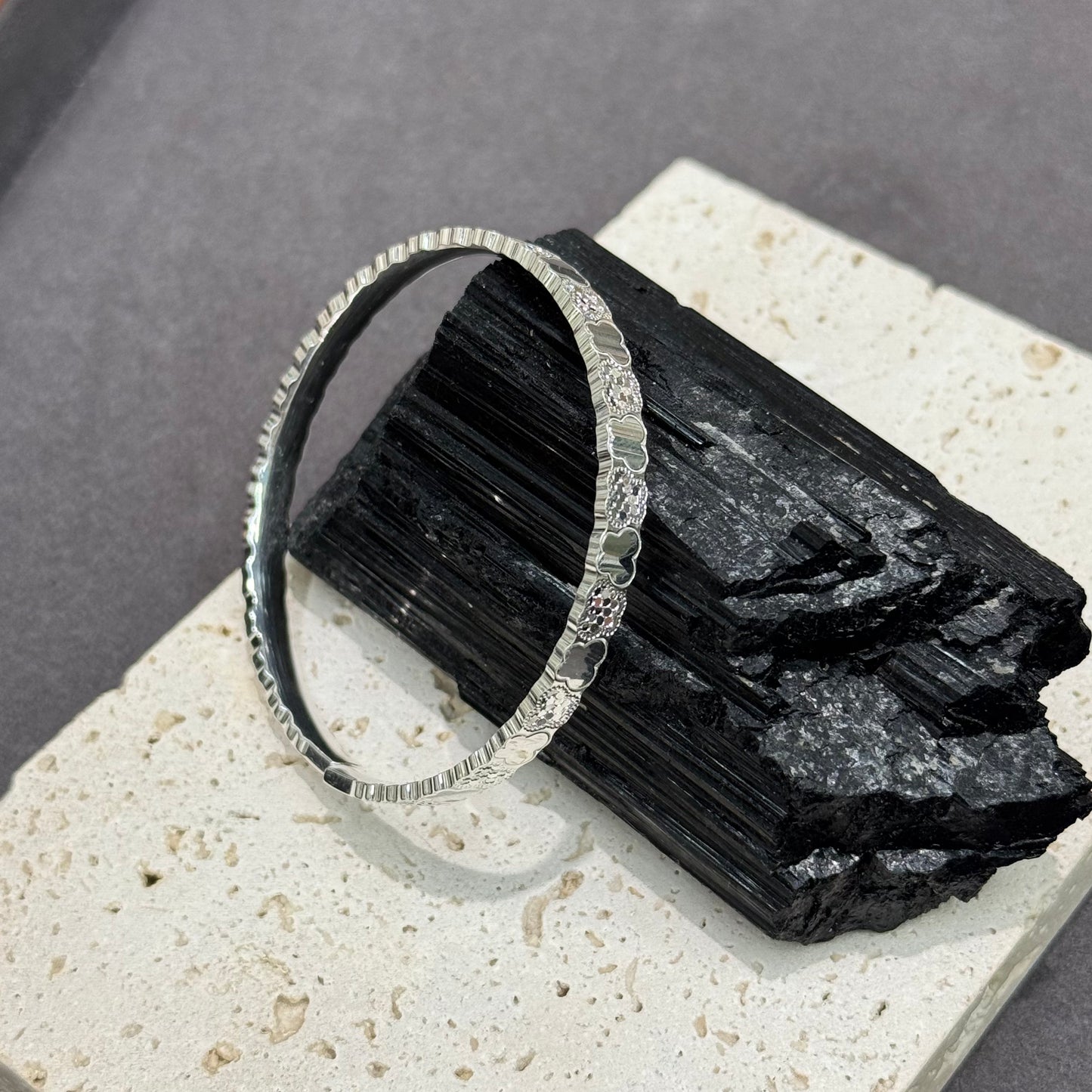 s999 Silver Diamond-Glow Butterfly Open Silver Bangle
