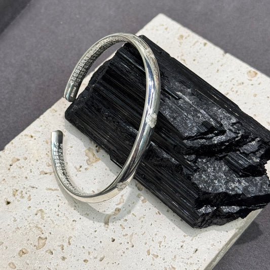 s999 Abundant Lotus & Heart Sutra Engraved Silver Bangle