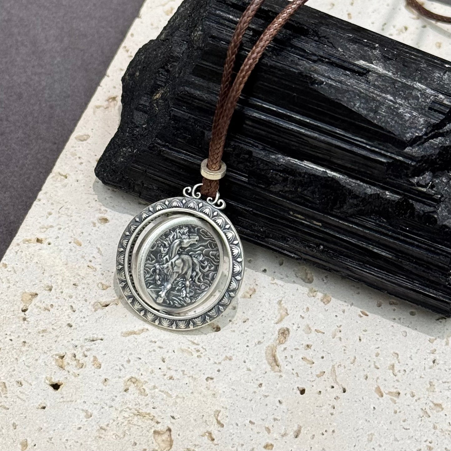 s999 Silver Year of the Horse Auspicious Buddha Amulet Necklace