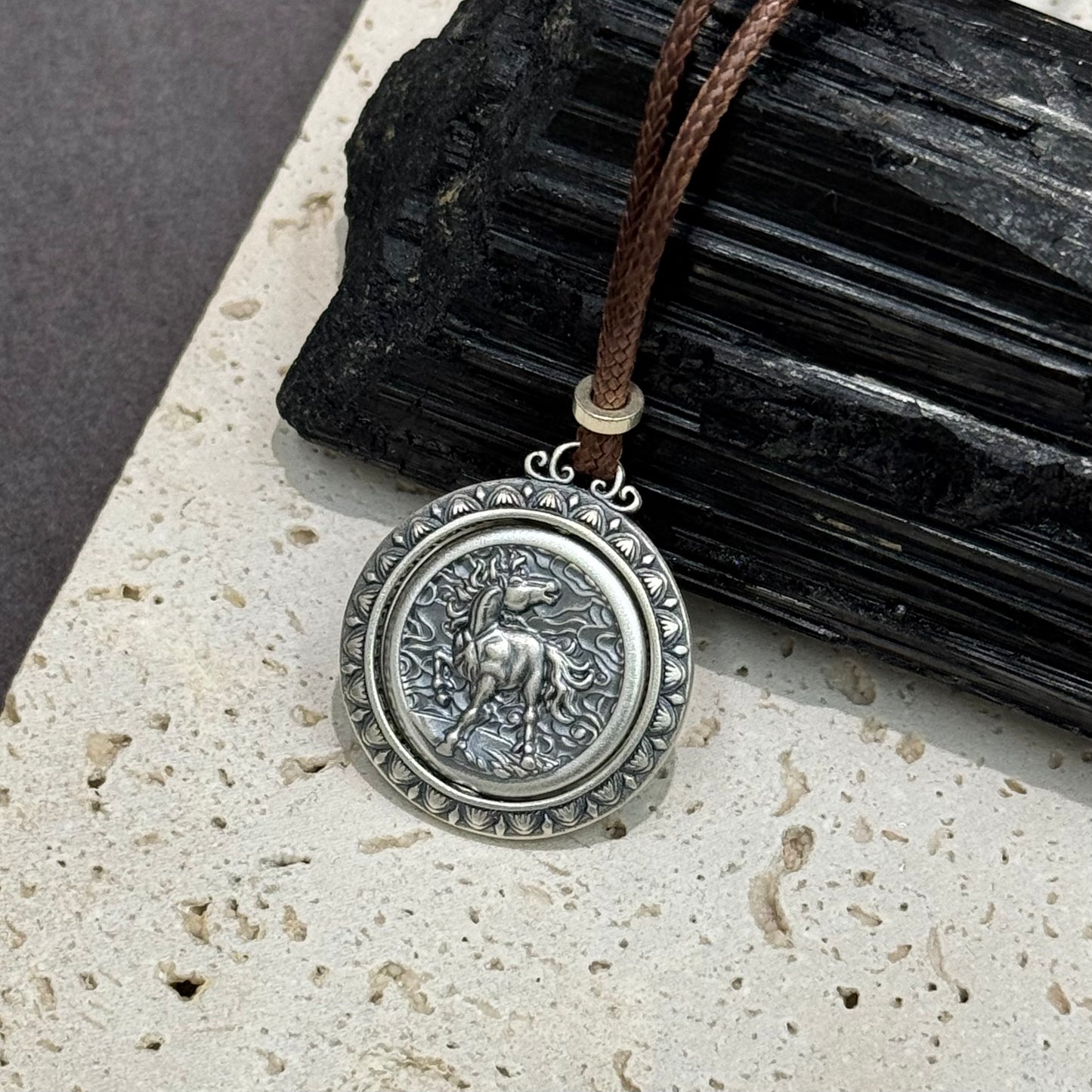 s999 Silver Year of the Horse Auspicious Buddha Amulet Necklace