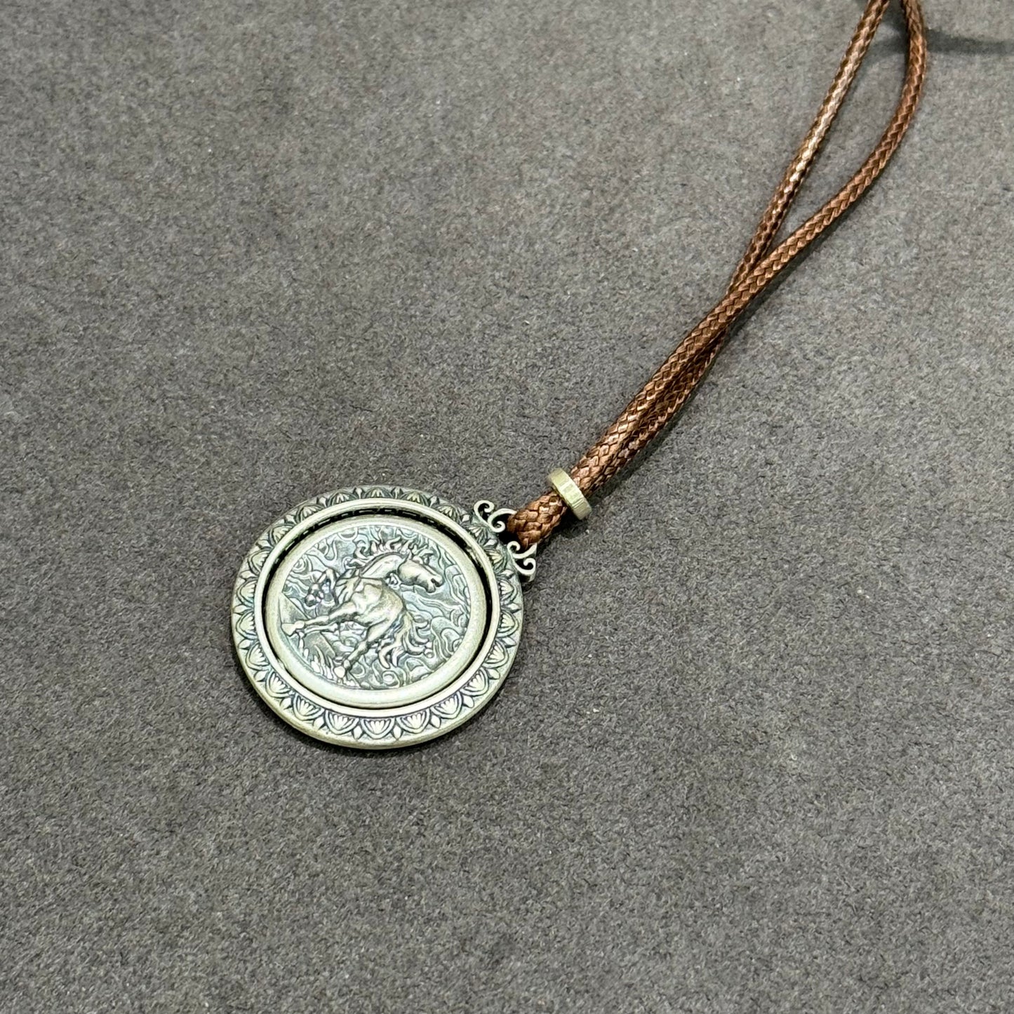 s999 Silver Year of the Horse Auspicious Buddha Amulet Necklace