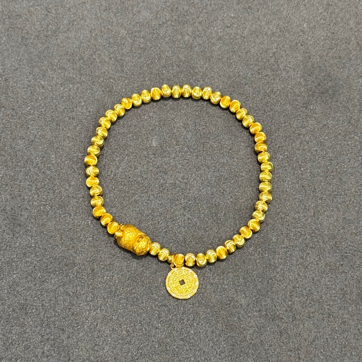 s999 Lucky Cat Coin Charm Gold-Plated Silver Bracelet