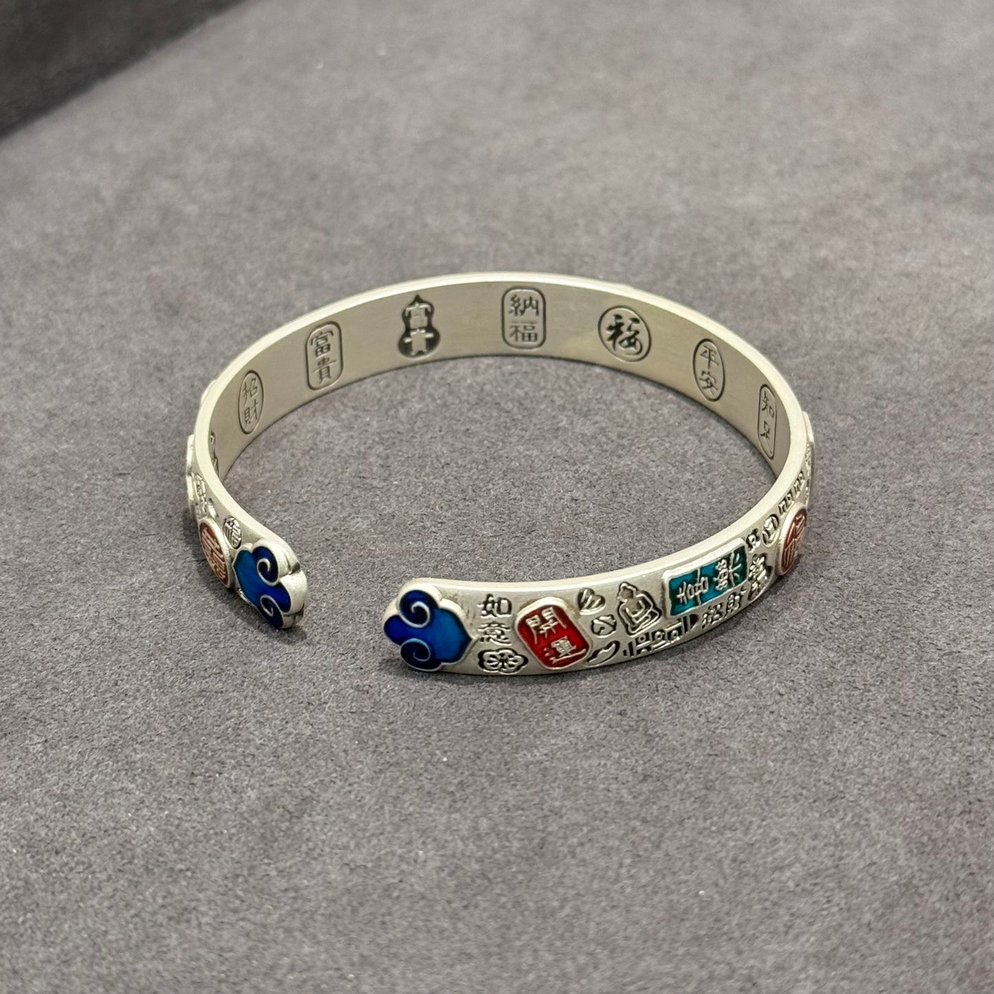 s999 Silver Five Blessings Enamel Cloud Bangle