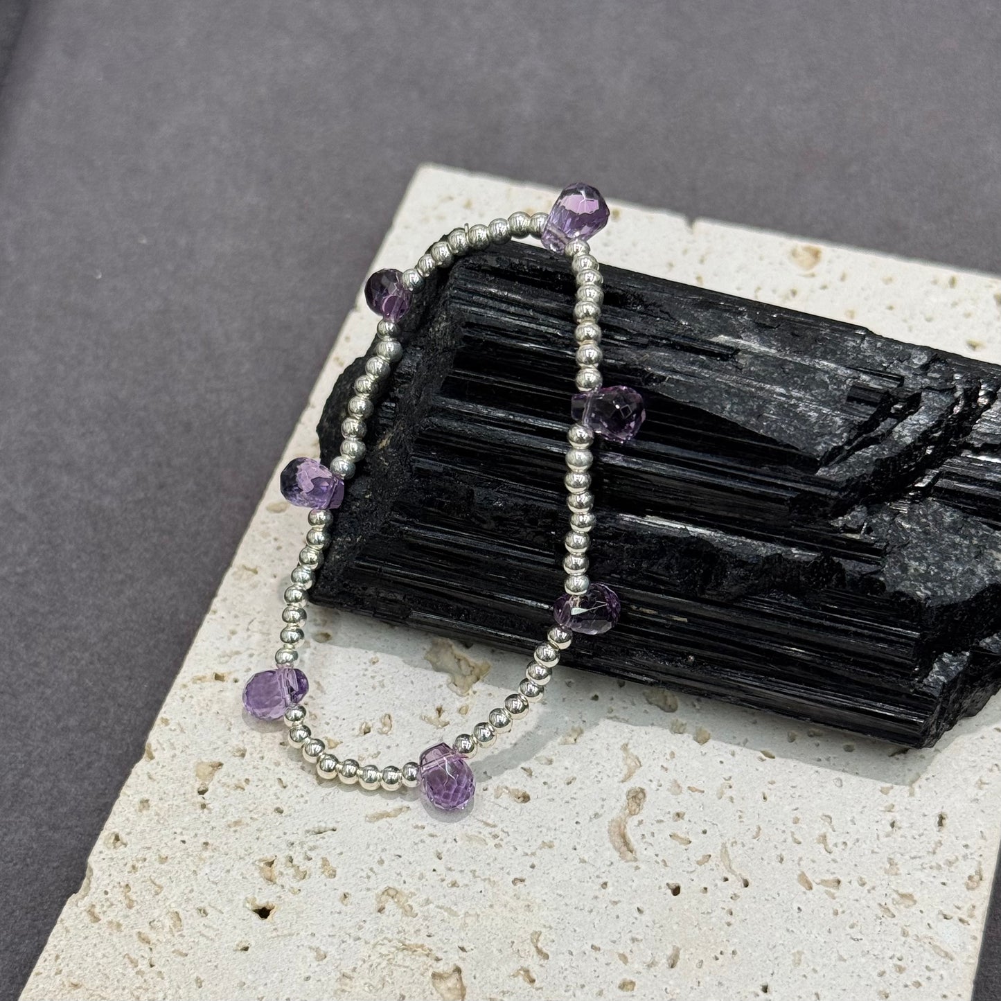 s999 Silver & Amethyst Raindrop Bracelet