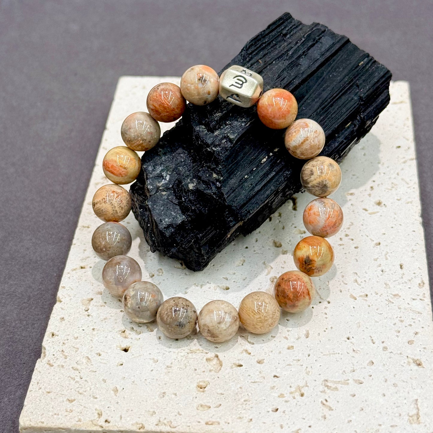 Coral Jade & s925 Silver Bracelet - Honey Milk Tea