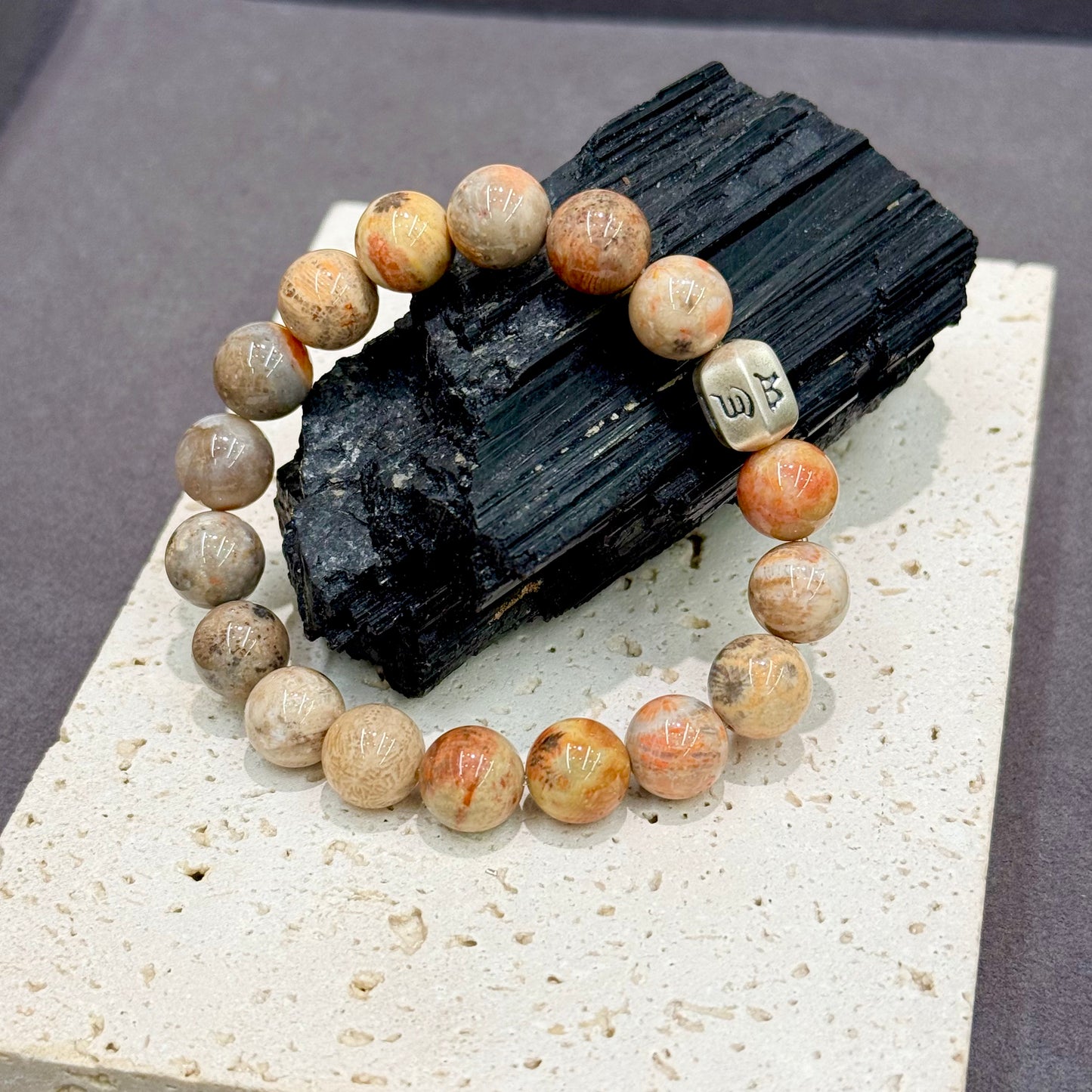 Coral Jade & s925 Silver Bracelet - Honey Milk Tea