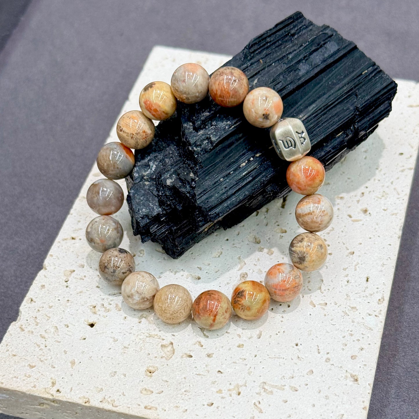 Coral Jade & s925 Silver Bracelet - Honey Milk Tea