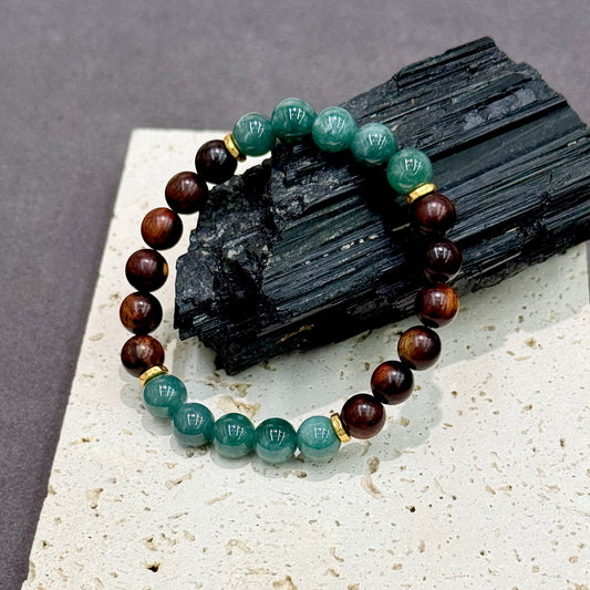 Blue Jadeite, Small-Leaf Red Sandalwood & s925 Silver Bracelet - Imperial Calm