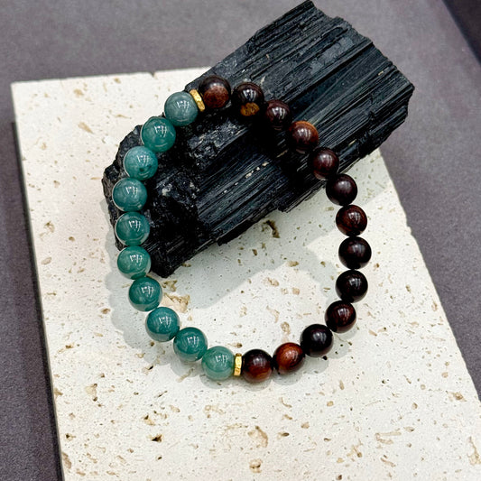 Blue Jadeite, Small-Leaf Red Sandalwood & s925 Silver Bracelet - Imperial Guardian