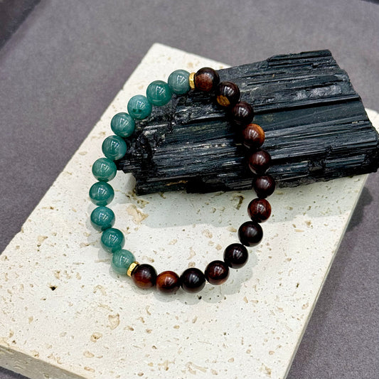 Blue Jadeite, Small-Leaf Red Sandalwood & s925 Silver Bracelet - Imperial Guardian